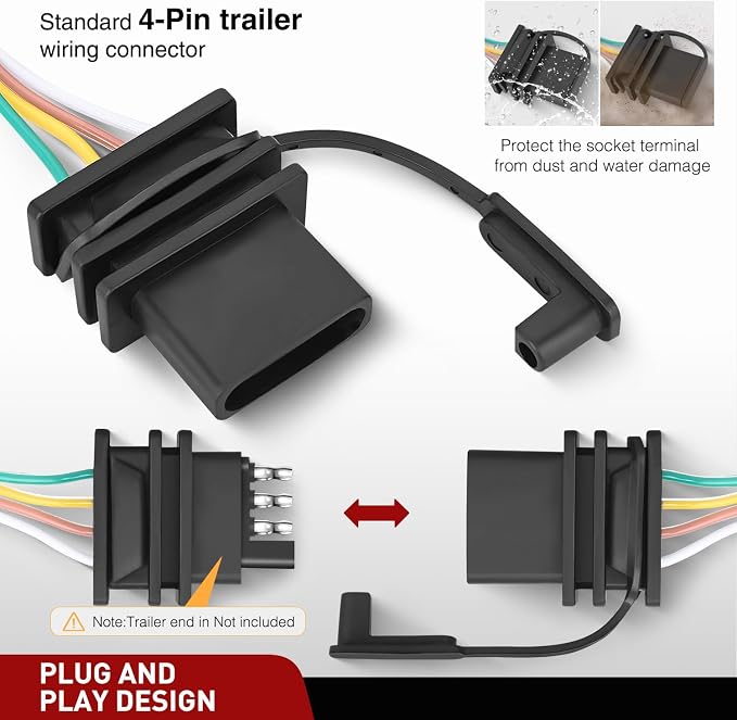 Nilight 4 Pin Trailer Wiring Harness Kit 56331 Simple Fit Tow Hitch | for 2011 2012 2013 2014 2015 2016 2017 2018 2019 2020 Dodge Grand Caravan Chrysler Town & Country Ram C/V