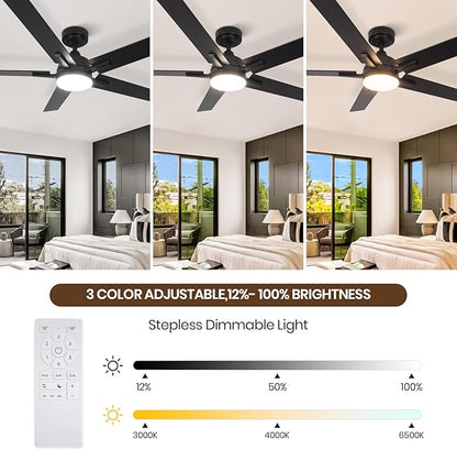 SODSEA Ceiling Fans with Lights, 52 Inch Black Ceiling Fan with Light and