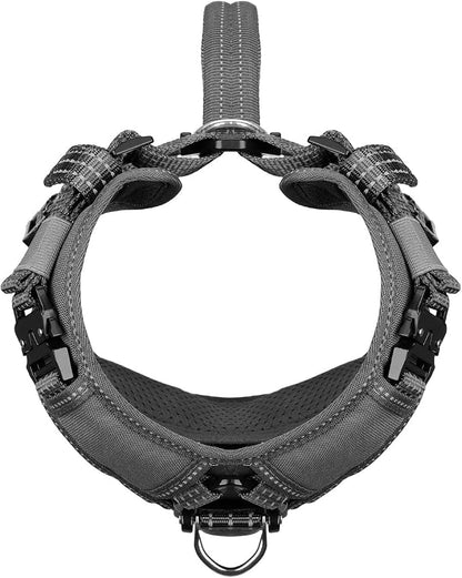 ICEFANG Dog Halter Harness with Metal Buckles,Dog Strap Vest for Small Dogs | Control Handle,Summer-Cooling,Reflective,Front Hook,Adjustable,Soft Padded,No Pull,Grey,Small