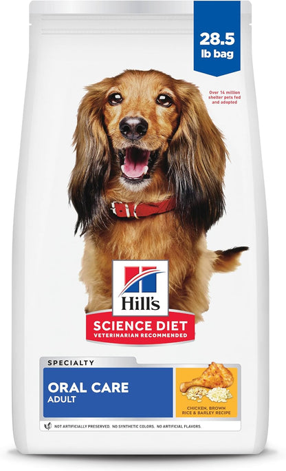 Hill's Science Diet Oral Care, Adult 1-6, Plaque & Tartar Buildup Support, Dry Dog Food, Chicken, Rice, & Barley, 28.5 lb Bag
