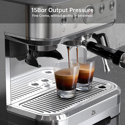 IDEALHOUSE Espresso Machine 3-in-1, Built-in Grinder and Milk Frother,
