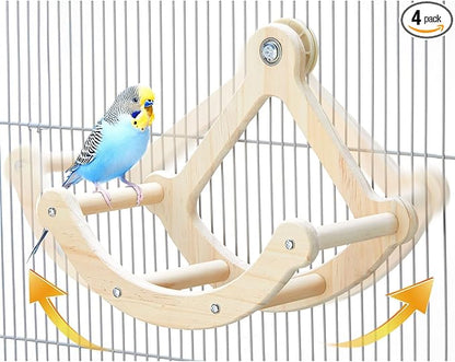 Bird Perch Toy, Interactive Rocking Parakeet Toys and Perches, Wooden Exercise Wheel Cockatiel Toys, Intelligence Puzzle Birds Enrichment Toy for Parrot, Bird Cage Accessories Perch for Budgies Conure