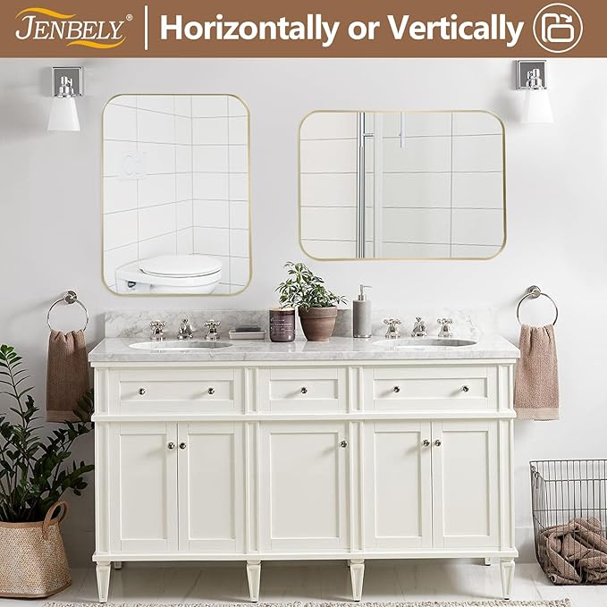 22x30 Inch Brushed Nickel Bathroom Mirror, Framed Rectangle Mirror