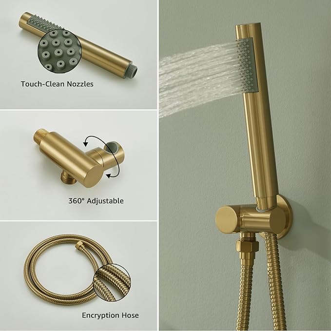 Iriber Brushed Gold Shower System Wall Mounted Shower Faucet Mixer Set