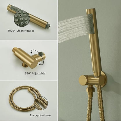 Iriber Brushed Gold Shower System Wall Mounted Shower Faucet Mixer Set