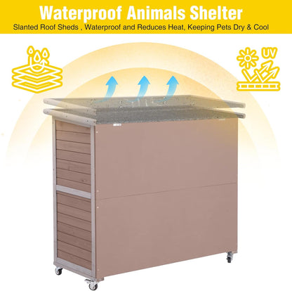 Aivituvin Rabbit Hutch Indoor, Bunny Cage with Wheels, 2-Story Design, 2 Deep Trays, Anti Slip Ramp, Ideal for Small Animals - Brown