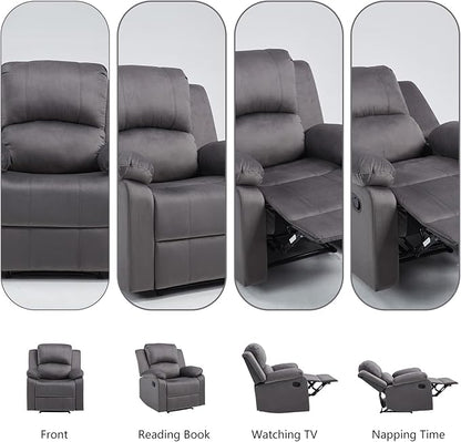 CANMOV Manual Recliner Chair, Soft Fabric Overstuffed Recliner Single Sofa Chair for Living Room Bedroom, Heavy Duty and Safety Reclining Mechanism, Dark Grey