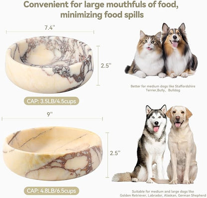 Karibiber Calacatta Marble Dog Bowl, 6lbs Weighted Dog Food Bowl, Non-Slip Large Heavy Water Bowls, Cute Purple Stone Food and Water Dish for Large Dogs, Natural Marble, Easy to Clean, Holds 6 Cups