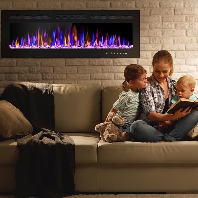 50" Electric Fireplace Wall Mounted and Recessed