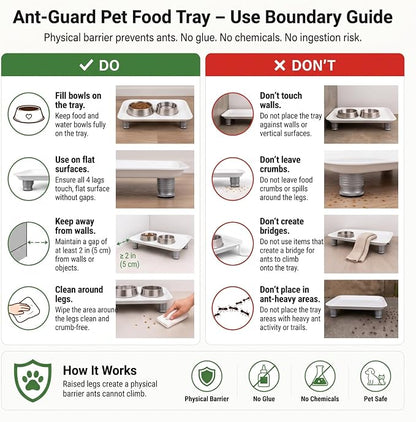 Marsui Ant Proof Pet Food Tray, Waterless Raised Cat Dog Bowl Stand with Adjustable Legs, No-Fill Physical Barrier for Indoor Feeding Station, Kitchen Sweets and Trash Area(23mm-37mm,White)