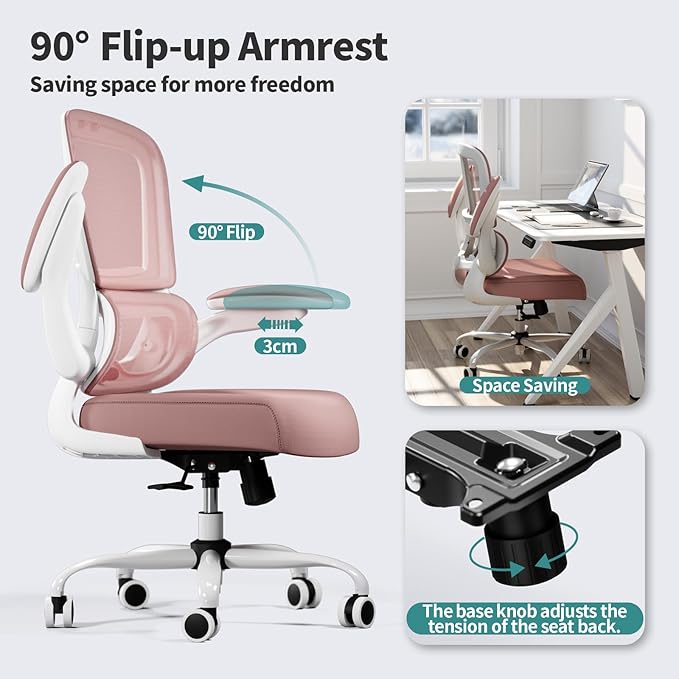 TRALT Office Chair - Ergonomic Desk Chair with Adjustable Lumbar Support, Mesh Computer Chair, Executive Chairs for Home Office Comfortable Lumbar Support (Pink)
