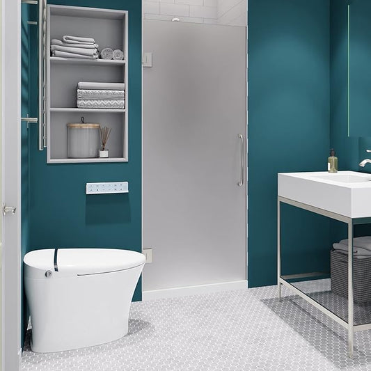 ANZZI 70" x 24" Frameless Frosted Shower Door in Brushed Nickel, Passion Water