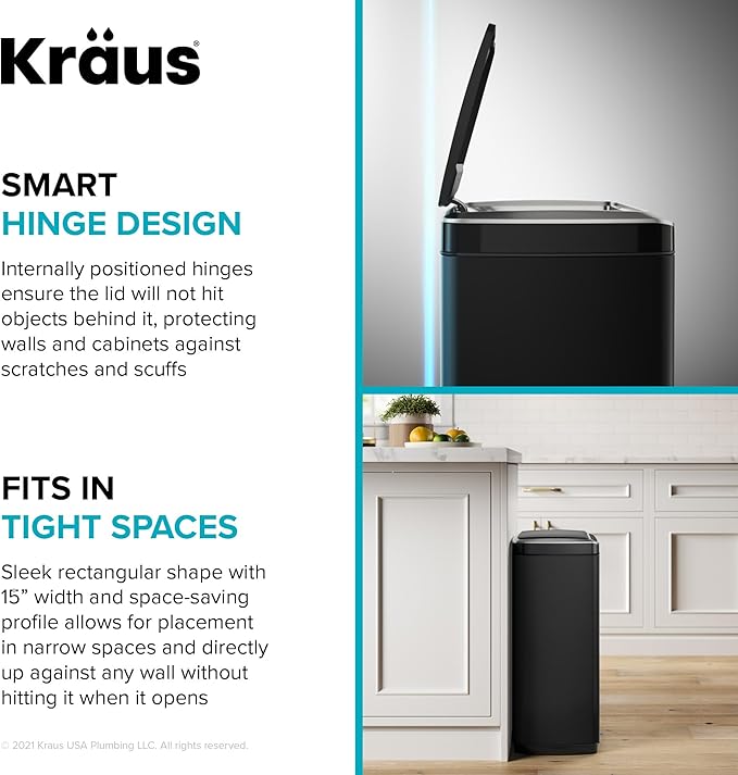 Kraus GarbagePro Rectangular 13 Gallon Hands-Free Motion Sensor Trash Can