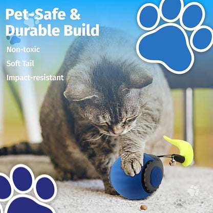 Speedy Tail 2.0 Cat Toy, Interactive Cat Toys for Indoor, Automatic Moving Kitten Rolling Ball with Tail, Rechargeable & Two Speed Adjustment, Smart Interactive Dog Ball, Rollie Pet Chase, Blue