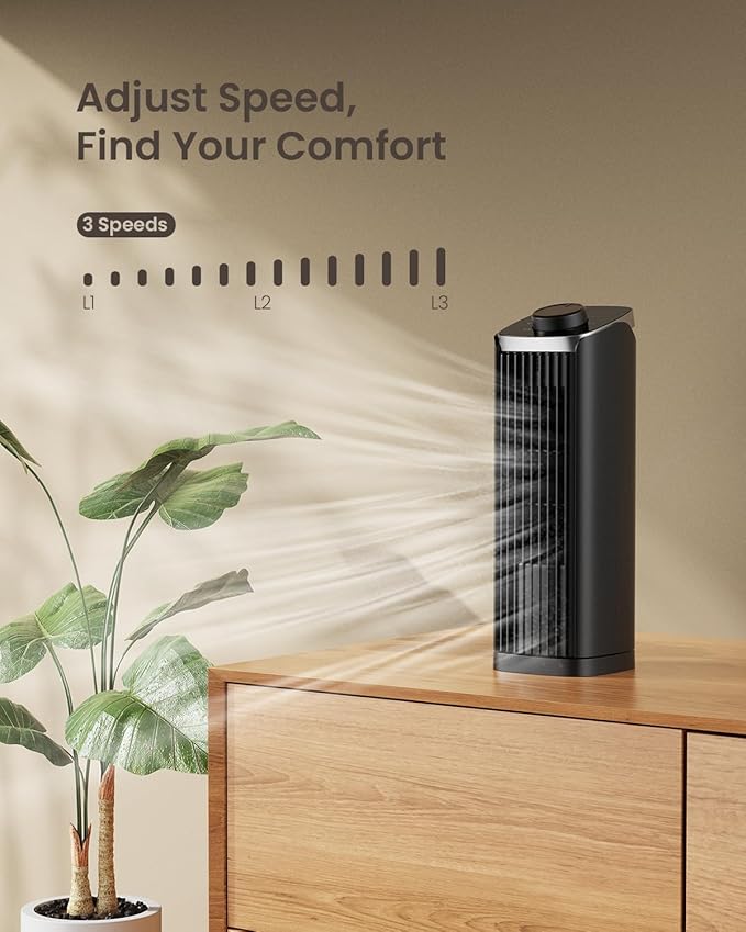 PNTCK Fan for Bedroom, 3 Speeds Max 23ft/s, 70° Oscillating Desk Fan, Bladeless