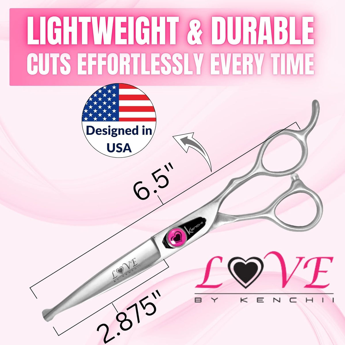 Kenchii Love Dog Grooming Scissors, 6.5 Inch Straight Balltip Shears, Dog Scissors for Grooming, Professional Pet Grooming Scissors, Safety Round Tip Shears
