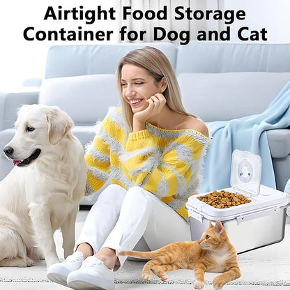 Sanbo Dog Food Storage Container Stainless Steel with Scoop, Airtight Pet Metal Food Storage Bin,Cat Food Canister,Storage Box with Date Tracker for Kitchen (Sliver, 10L)