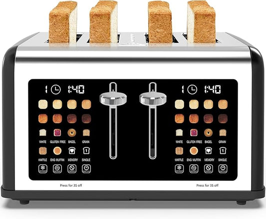 4 Slice Toaster Touch Screen, Stainless Steel Toasters Digital Timer, Dual
