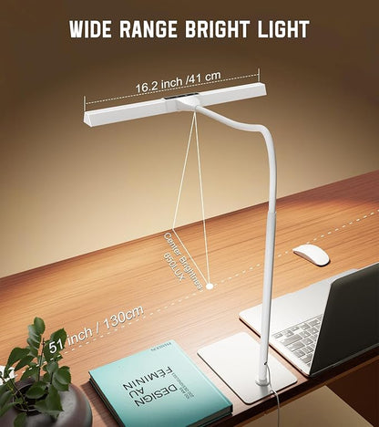 LED Desk Lamp for Home Office with Base, Eye-Caring Architect Task Light with Adjustable Gooseneck 12W USB Adapter Touch Control 5 Dimmable Brightness & Color Tall Lamp for Work,Reading,Craft