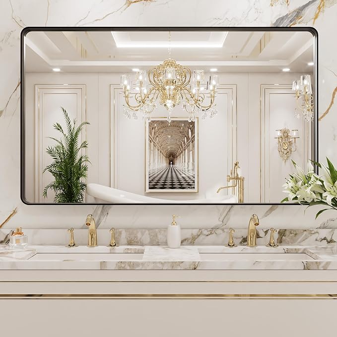 LOAAO 50X30 Inch Black Metal Framed Bathroom Mirror