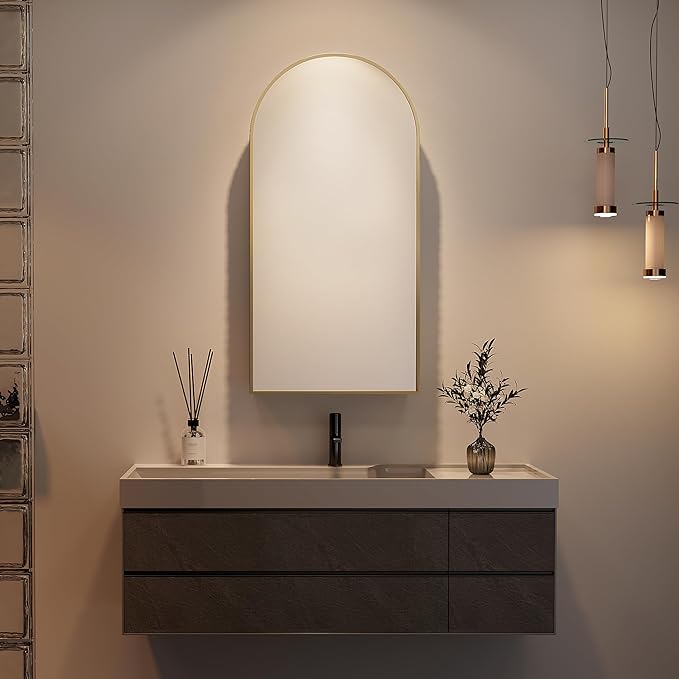 Arched Medicine Cabinet with Mirror, Brushed Gold Medicine Cabinet with Storage