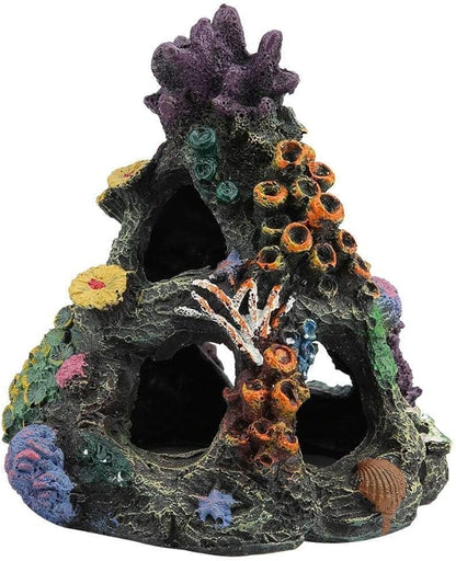 PINVNBY Coral Aquarium Decoration (Size: 6.3 x 4.7 x 4.7 inches) Small Fish Tank Decorations Resin Rock Mountain Cave Ornaments Betta Fish Hideout House for Beta Sleep Rest Hide Play Breed