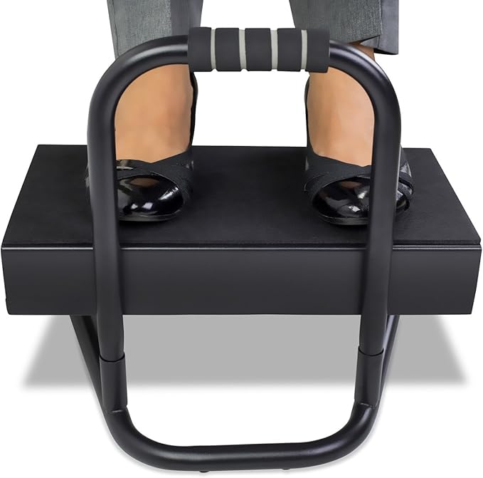 Mount-It! Height Adjustable Foot Rest for Standing and Sitting, Freestanding Under The Desk Footrest with Handle and Six Height Settings, Anti-Slip Padded Surface,Black