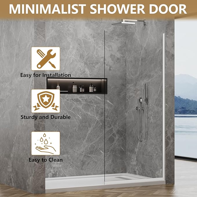 Shower Glass Panel 36" W * 76" H, Semi-Framed Glass Screen, Single Panel