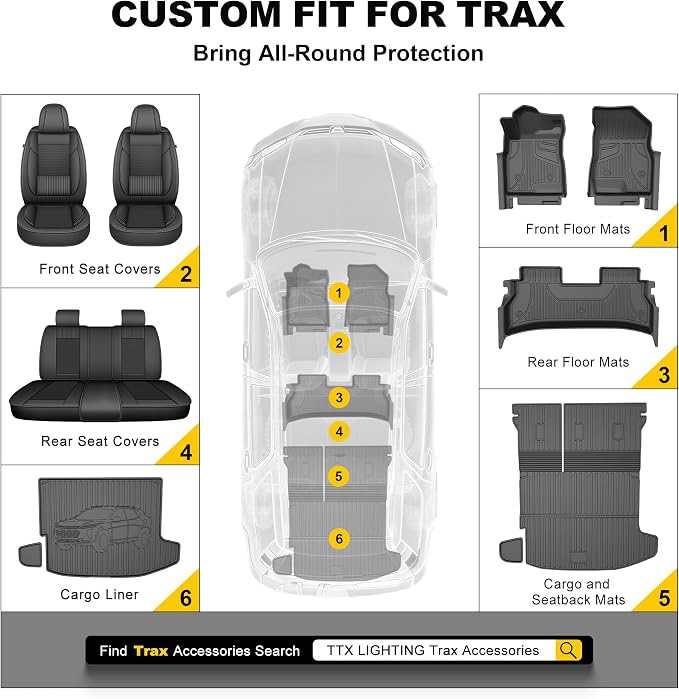 TTX LIGHTING Floor Mats for 2024 2025 2026 Chevy Trax - Csutom Fit 1st and 2rd Row Car Mats for Chevrolet Trax - All Weather Protection Interior Accessories for Trax LS/1RS/LT/2RS/ACTIV (Upgrade)