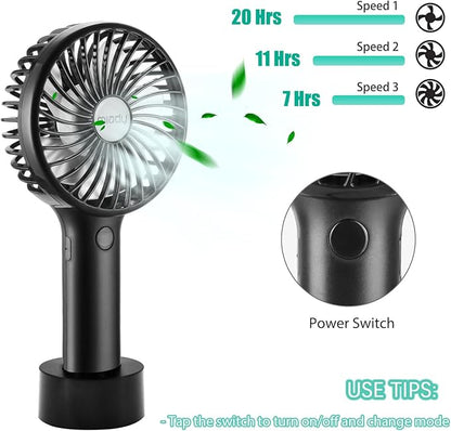 Miady 2-Pack Upgraded 5000mAh Portable Handheld Fan 3 Speed Mini USB Strong