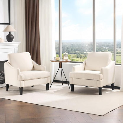 VINGLI Linen Fabric Accent Chair Beige, Modern Upholstered Armchair, Comfy Sofa Chair Living Room Bedroom Furniture for Apartment
