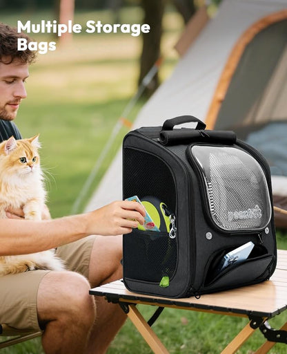 Pecute Cat Backpack Carrier,Large Space Cat Bubble Backpack,Ergonomic,Black | Sunshade Curtain,Transparent Window,Safety Rope,Sturdy,Large Mesh on Both Sides for Breathability,Suitable for Outdoor,Vet