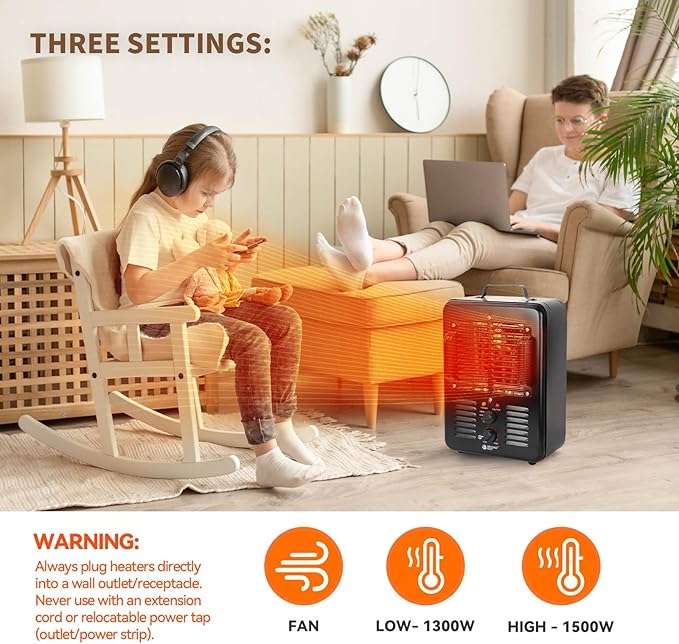 Milkhouse Space Heater, 1300W/1500W Electric Heater