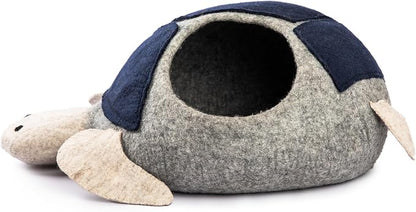 Luxurious Merino Wool Cat Cave - Foldable Hideaway Pod for Indoor Cats - Premium Felt Kitten Pet Enclosure - Covered Cat House for Ultimate Cozy Comfort by Woolygon (Turtle)