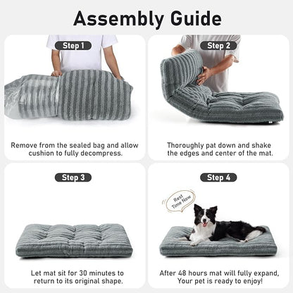 FURTIME Washable XL Dog Bed for Extra Large Dogs, Deluxe Dog Crate Beds | Comfy Fluffy Kennel Pad Anti-Slip Pet Sleeping Mat, Machine Washable Dogs Pillow, 44"x32"x4", Gray