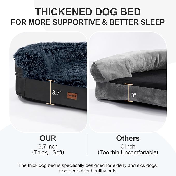 iweepet Fluffy Orthopedic Dog Beds for Large & Extra Large Dogs, 41" Calming Dog Sofa Bed with Supportive 28D Egg-Crate Foam, Removable Washable Cover, Waterproof Lining, for Puppy,Senior,Sick