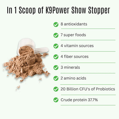 K9 Power Show Stopper for Dogs 1lb – Boosts Coat Shine & Promotes Healthy Skin Tone - Strengthens Immune System - Enhances Digestive Health