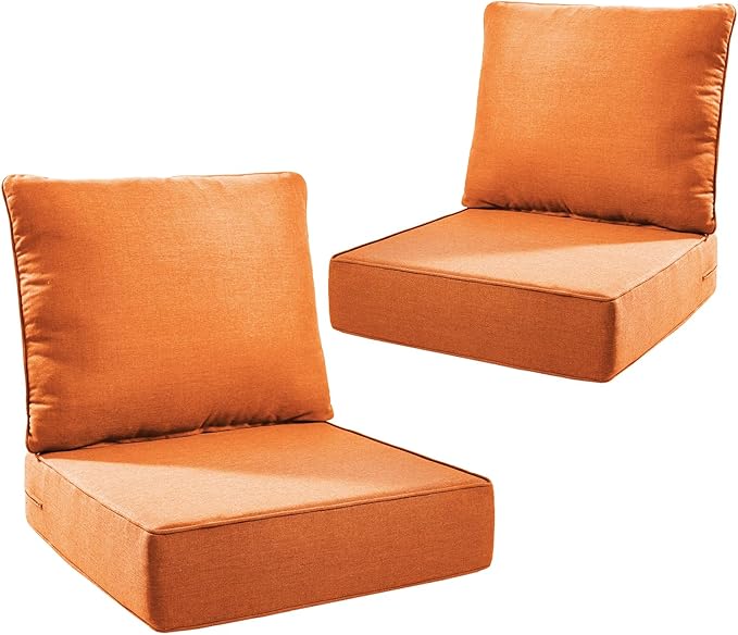 Outdoor Seat Cushion Set-24 x 24 x 6 Inch Outdoor Chair Cushions Set of 2 with Water Resistant & Removable Cover Outdoor Cushions for Patio Furniture Chair Sofa Couch-Orange