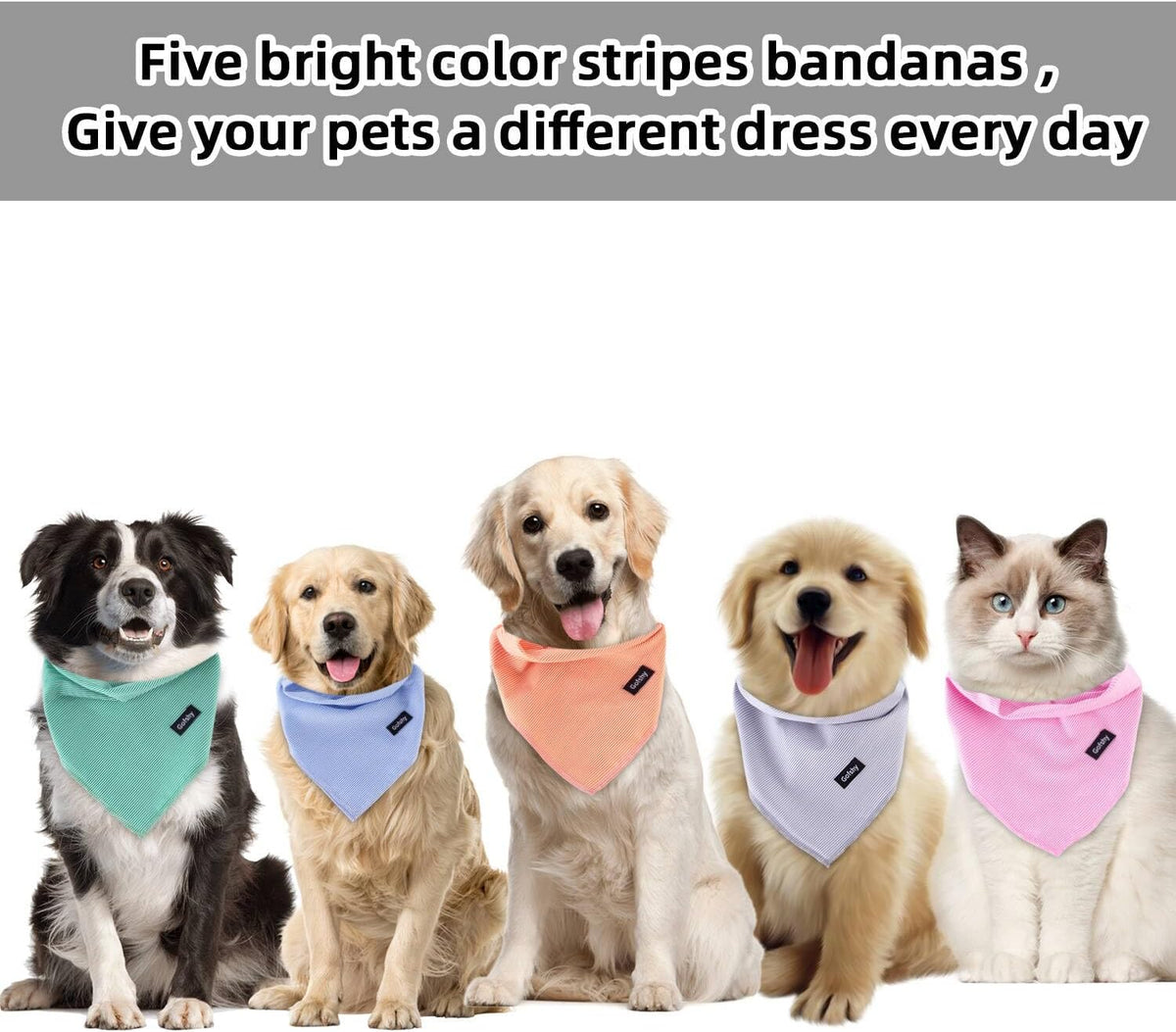 Dog Bandanas XLarge-5PCS DIY Bandanas Green Orange Pink Blue Gray Dog Scarfs Breed Bib Handkerchief for Large Dogs Puppies Pets