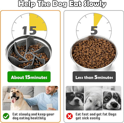 Elevated Dog Bowls for Large Dogs with Slow Feeder, 2 Stainless Steel Dog Bowls -101oz, 16.5" Tall Raised Dog Food Water Bowl Stand for Large Breed, Extra Large Dogs