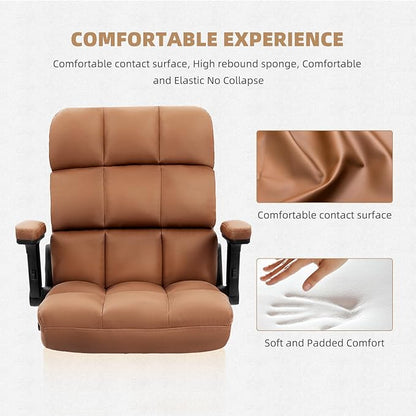 SEATZONE Executive Office Chair Small PU Leather Desk Chair with Wheels,Ergonomic Computer Swivel Rolling Task Chair with Back Support,Brown