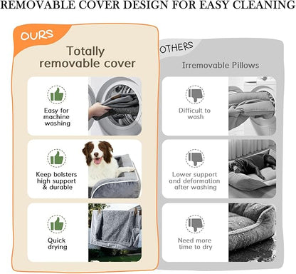 Comfort Expression Orthopedic Dog Beds for Large Sized Dog with Bolster | Waterproof Dog Couch Bed with Washable Cover & Non-Slip Bottom, Supportive Egg Crate Foam Large Pet Bed, 38x25 Inch
