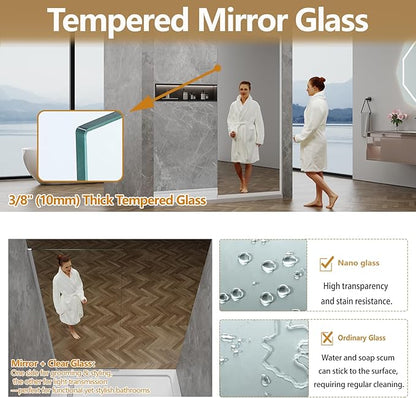 36"x76" Fixed Glass Shower Door, Single Mirror Privacy 3/8" Thick Tempered Glass