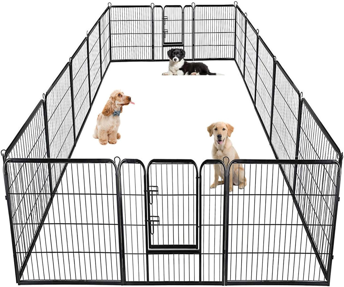 BestPet Dog Playpen Indoor 40 inch 16 Panels Metal Dog Pen Pet Dog Fence Outdoor Exercise Pen with Doors,Pet Puppy Playpen for RV Camping Yard, Black