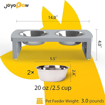 Elevated Dog Bowls, Bamboo Raised Dog Bowl for Dogs, with 2 Stainless Steel Bowls (Grey, Small: 4'' Tall-20oz Bowl)