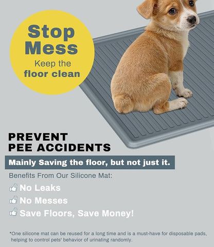 Thick Silicone Pet Pee Pad Holder, Medium Tray for 22" x 22" Disposable Pads, Raised High Edge Leak-Proof Training Mat for Puppy, Dogs, Cats