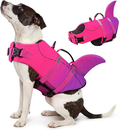 Dog Life Jacket High Flotation, Reflective Dog Life Vest for Swimming, Adjustable Dogs Life Preserver Rescue Handle Spring Summer Pool for Small, Medium, Large Dogs (Pink Purple,M)
