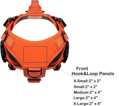 ICEFANG No Pull Tactical Dog Harness for Medium Dogs,Adjustable Dog Vest | Control Handle,MOLLE Panel,Front Hook,3 Leash Clips,Soft Padded,for walking training,Orange,Medium
