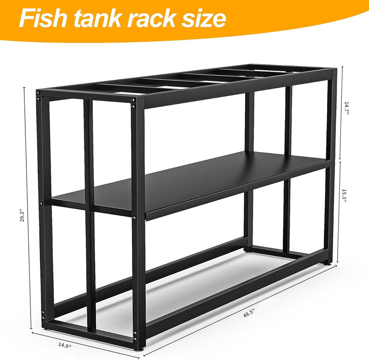 Akenow 55-75 Gallon Fish Tank Stand with Storage Shelf, 48.5 x14.9 x 29.2 Inch Aquarium Stand, Turtle Tank, Reptile Terrariums and Breeder Tank Stand,980LBS Capacity, Black