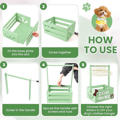 Teenyyou 20" x 13" x 9" Wooden Dog Closet Pet Wardrobe Crate Box with Hanging Rods and Personalized Alphabet Letters Easy Assembly Baskets for Dog Cat Toys Clothes Accessories(Green)
